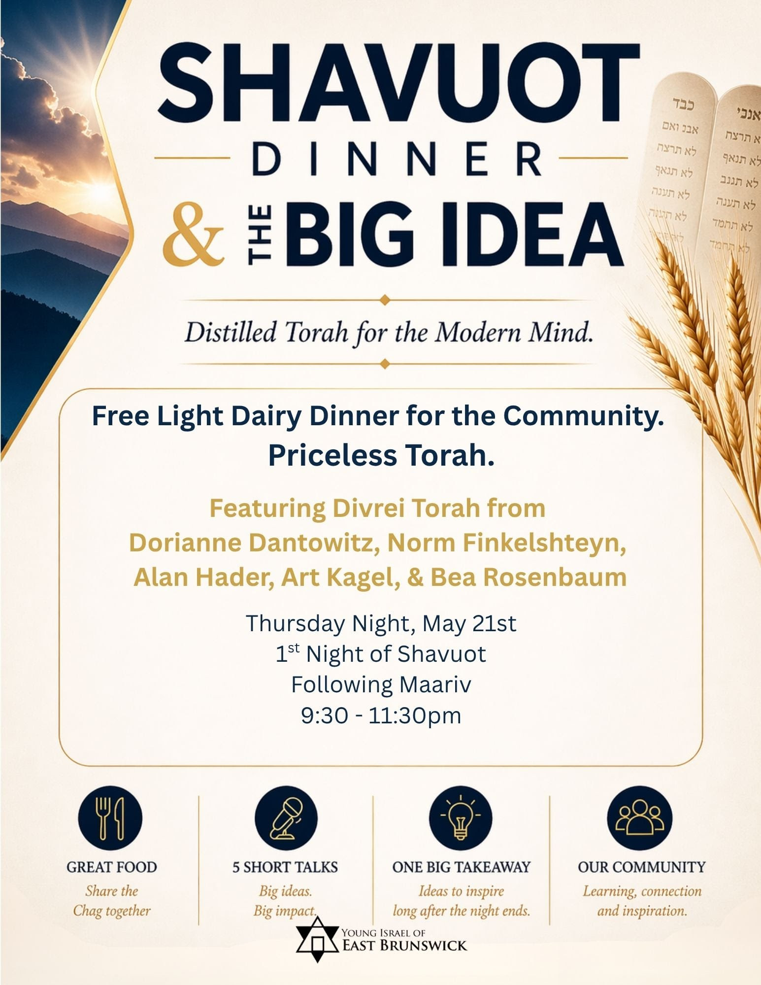 Shavuot Dinner & The Big Idea flyer